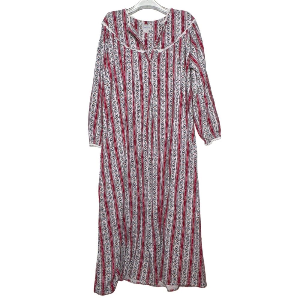 Lanz of Salzburg Flannel Nightgown Large 100% Cotton Floral Full Length VTG